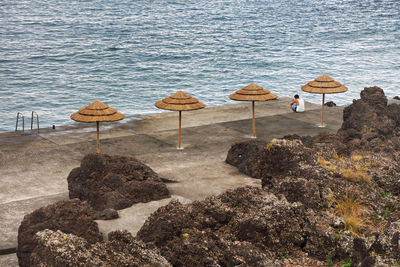 High angle view of beach against sky