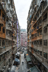 High angle view of buildings and street in city