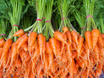 Full frame shot of orange vegetables for sale at market stall