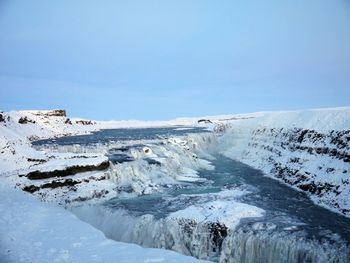 Scenic view of sea against clear sky during winter