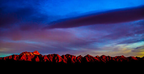 Scenic view of silhouette mountains against sky during sunset