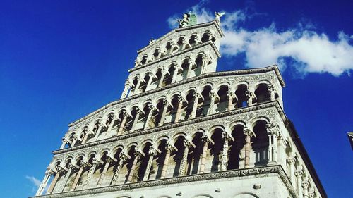 Low angle view of church against blue sky