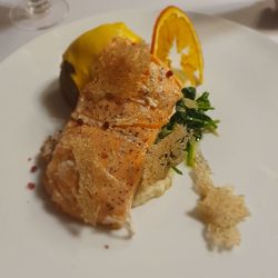 High angle view of fish served in plate