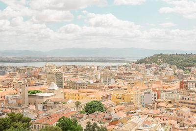 High angle shot of townscape against sky