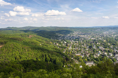 Aerial view of townscape against sky