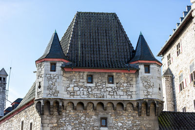 Low angle view at a tower of stolberg castle in stolberg, eifel, germany