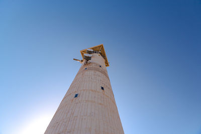 Low angle view of lighthouse against clear sky