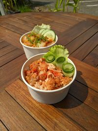 High angle view of food in bowl on table