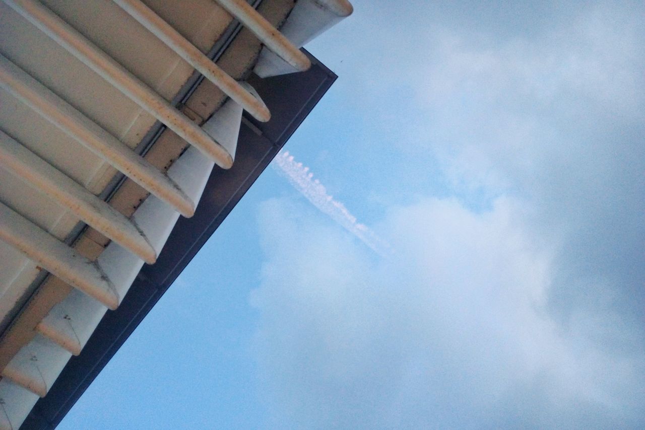 DIRECTLY BELOW SHOT OF BUILDINGS AGAINST SKY