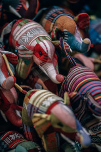 High angle view of colorful toys for sale in store