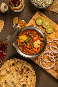 High angle view of food on table