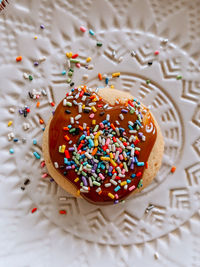 High angle view of donut on table