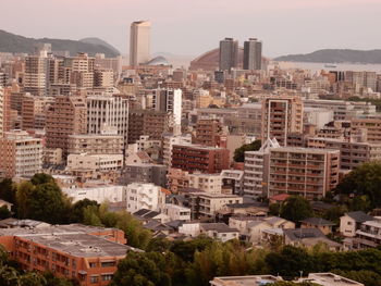 High angle view of buildings in city