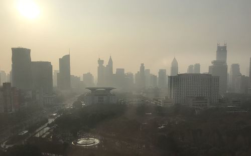 High angle view of buildings in city