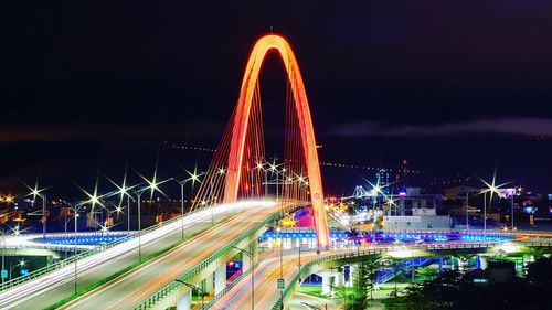 Light trails on road at night