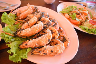 High angle view of seafood in plate