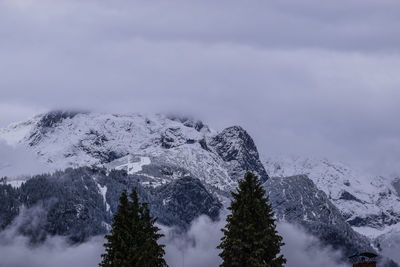 Scenic view of snow covered mountains against sky