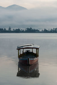 Boat in lake against sky