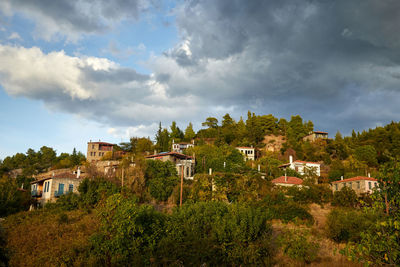 Parthenonas mountain village under dramatic sky, sythonia, halkidiki peninsula, greece