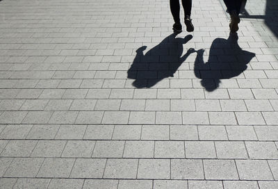Shadow of people walking on street during sunny day
