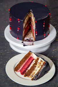 Close-up of cake in plate on table