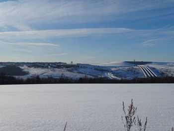 Scenic view of snowcapped landscape against sky