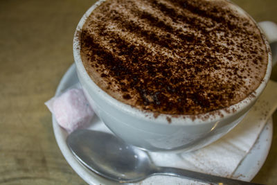 Cup with hot chocolate and a marshmallow