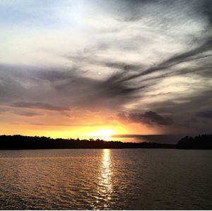 Scenic view of lake against sky during sunset