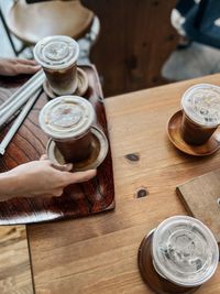 High angle view of coffee on table