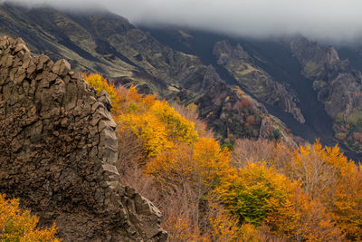 Scenic view of mountain against sky during autumn