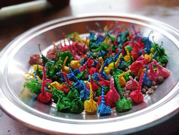 Close-up of candies in plate