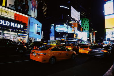 View of illuminated city at night