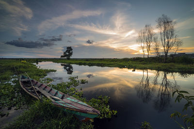 Scenic view of lake against sky during sunset