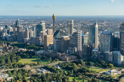 High angle view of buildings in city. aerial view of sydney cbd