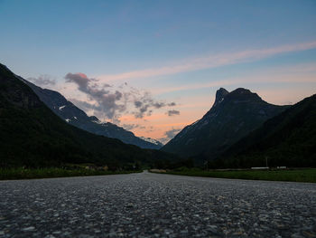 Scenic view of mountains against sky during sunset