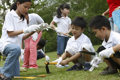 Group of people looking at farm