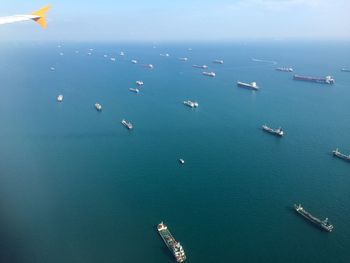 High angle view of boats on sea