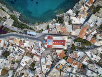 High angle view of buildings in city