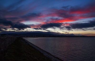 Scenic view of sea against dramatic sky