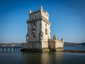 View of historical building against clear blue sky