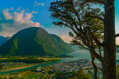 Scenic view of tree mountains against sky