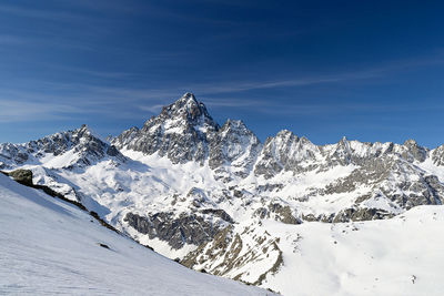 Scenic view of snowcapped mountains against sky