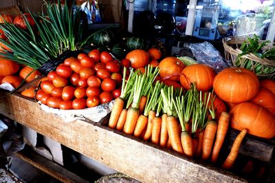 High angle view of fruits for sale at market stall