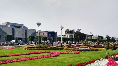 View of garden with buildings in background
