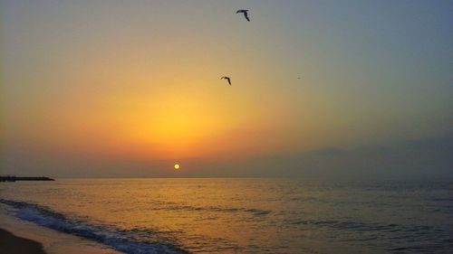 Scenic view of sea against sky during sunset