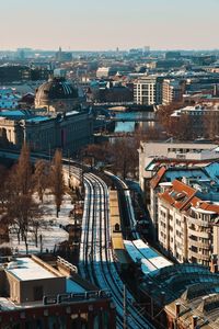 High angle view of buildings in city