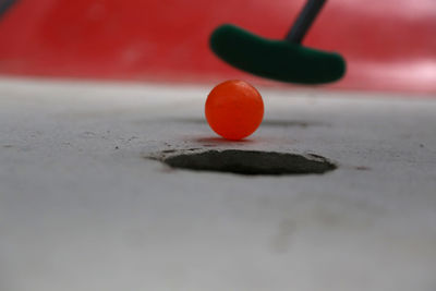 Close-up of apple ball on table