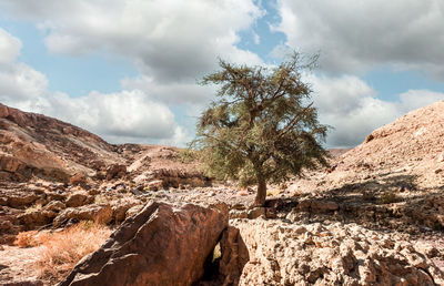 Rock formations on mountain against sky