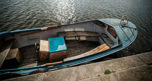 High angle view of boat in lake