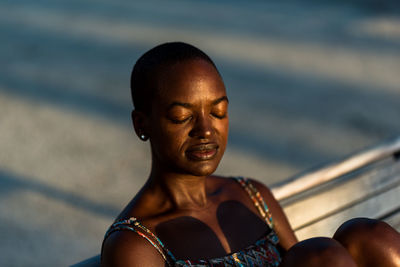 Close-up of woman with closed eyes